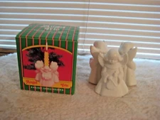 Angel Trio Christmas Holiday Candle Holder Porcelain Bisque Candle Not Included