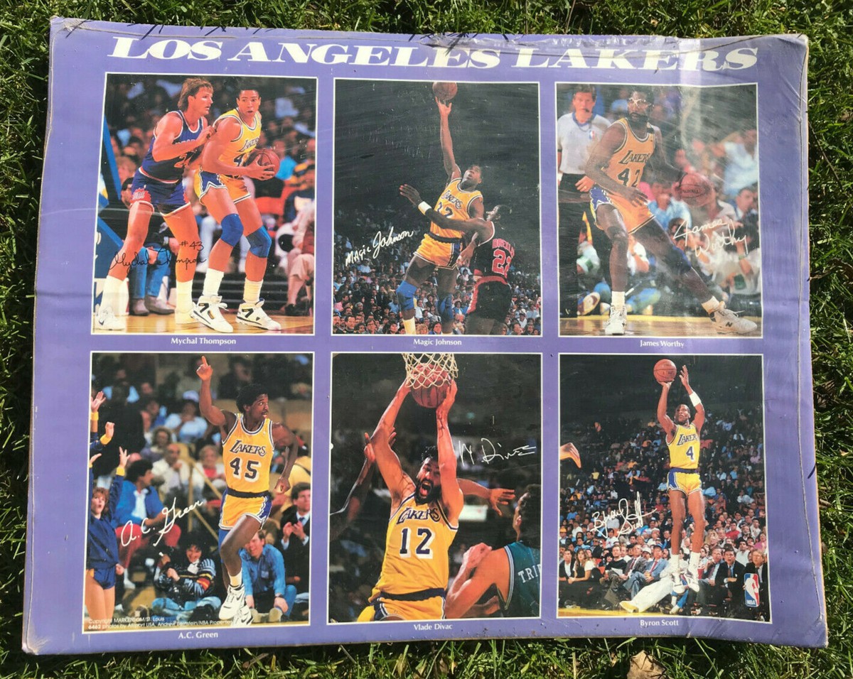 LA LAKERS rare 1990 team NBA poster - MAGIC, VLADE, BYRON, A.C.