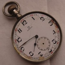Omega Pocket Watch open face nickel chromiun case 49 mm. in diameter
