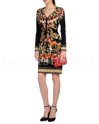 ROBERTO CAVALLI DRESS DAY DREAM PRINT LONG SLEEVES $1,795 sz IT 42 US 6