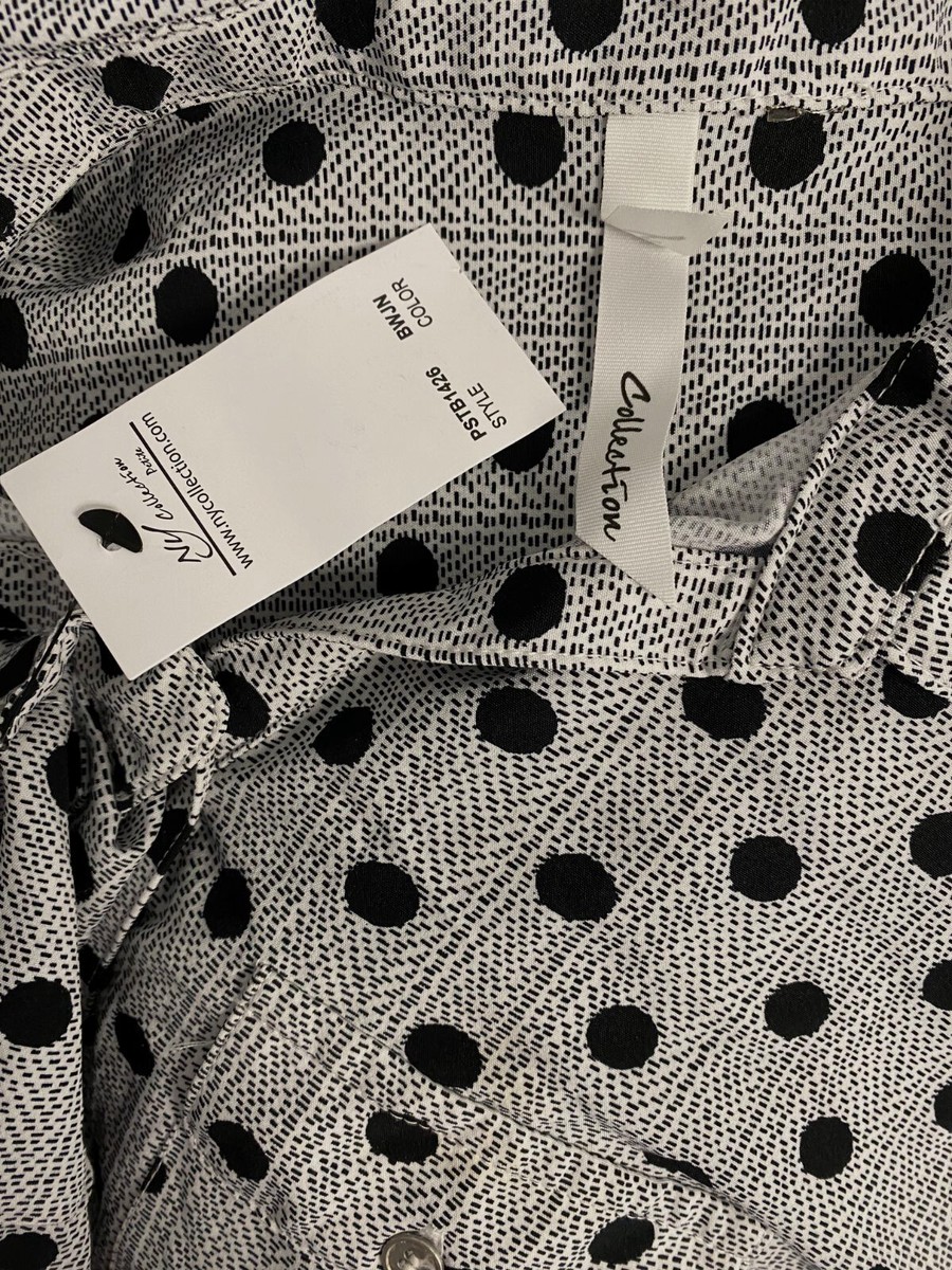 $44 NY Collection Women White 3/4 Sleeve Roll Tab Notch