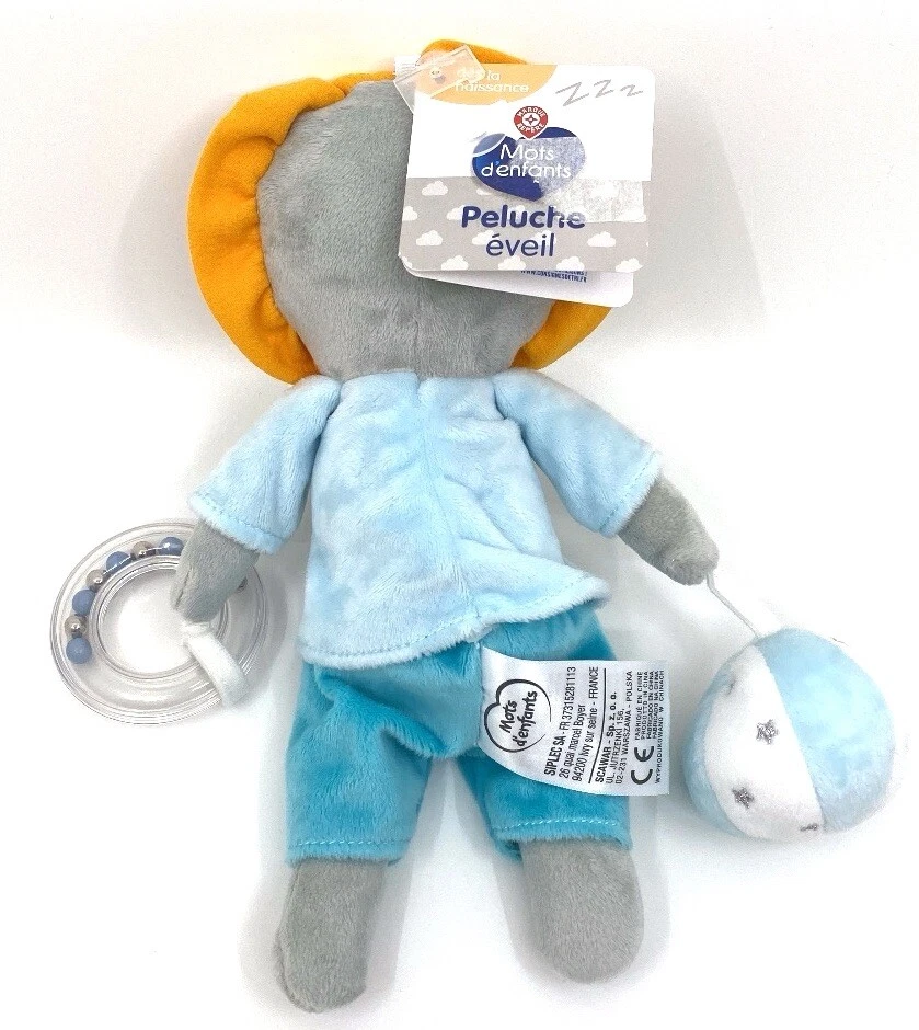 2645🌟Doudou Peluche lion gris blanc Bleu MOTS D'ENFANTS Activités D’éveil - Photo 3/3