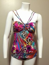 Kenneth Cole Reaction Feather Floral Animal Print Tankini Removable pad Size S