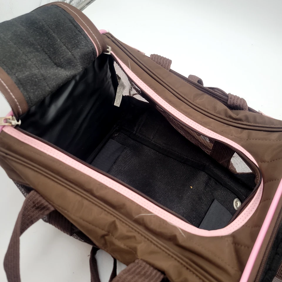 Bolso de Mano Porta Mascotas, Pequeño, Sherpa, Aprobado por Aerolínea, Borde Marrón/Rosa Foto 4 de 4
