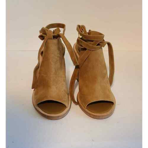 VC VINCE JOHN CAMUTO AQUA STACKED HEEL SANDAL ANKLES TIE In TAN SUEDE SZ 7 - Picture 2 of 10