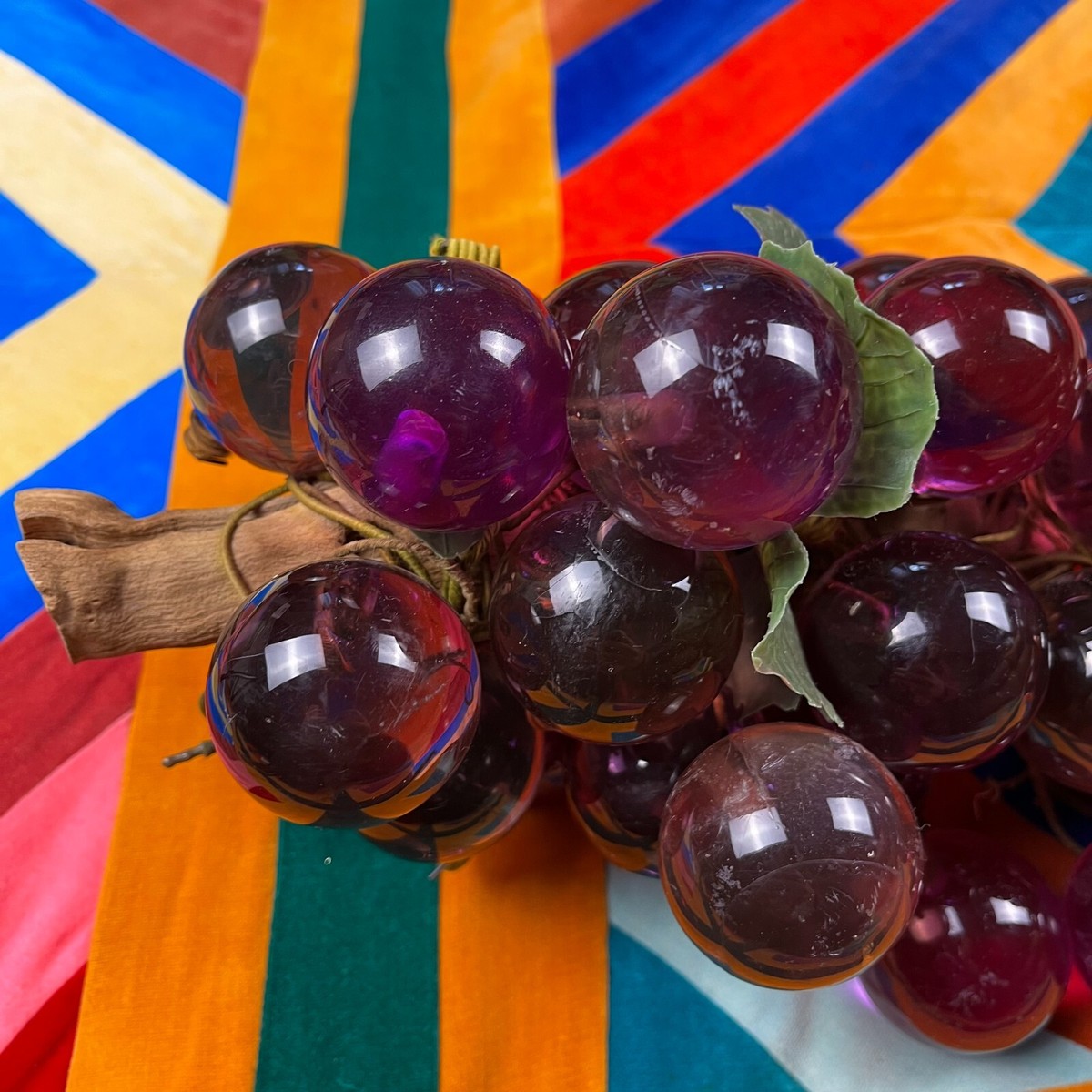 Vintage MCM Large Driftwood Purple Lucite Grape Bunch Cluster