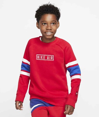 Boys Nike AIR Premium Sweatshirt Top Crew Neck Jumper Red