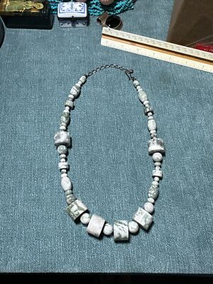 Vintage Sterling Silver Jay King Moss Stone Statement Necklace 18-20 