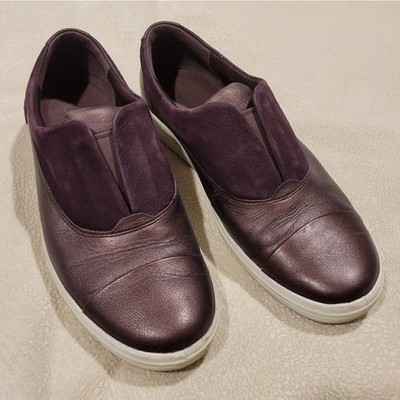 Ecco Soft 7 Women's Slip On Leather Nubuck Metallic Sneakers Fig Purple, Sz 40