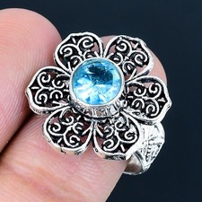 Swiss Blue Topaz Gemstone Handmade 925 Sterling Silver Jewelry Ring Size 8