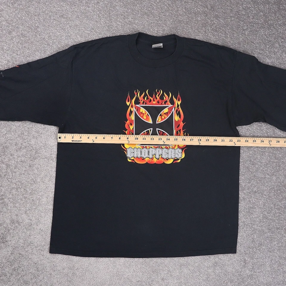 Camiseta De Colección Y2K West Coast Choppers Flames Biker XL Negra Manga Larga Foto 4 de 4