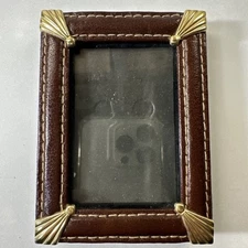 Mini Photo Frame For 2”x3”Photo Red Leather With Gold Trim NICE