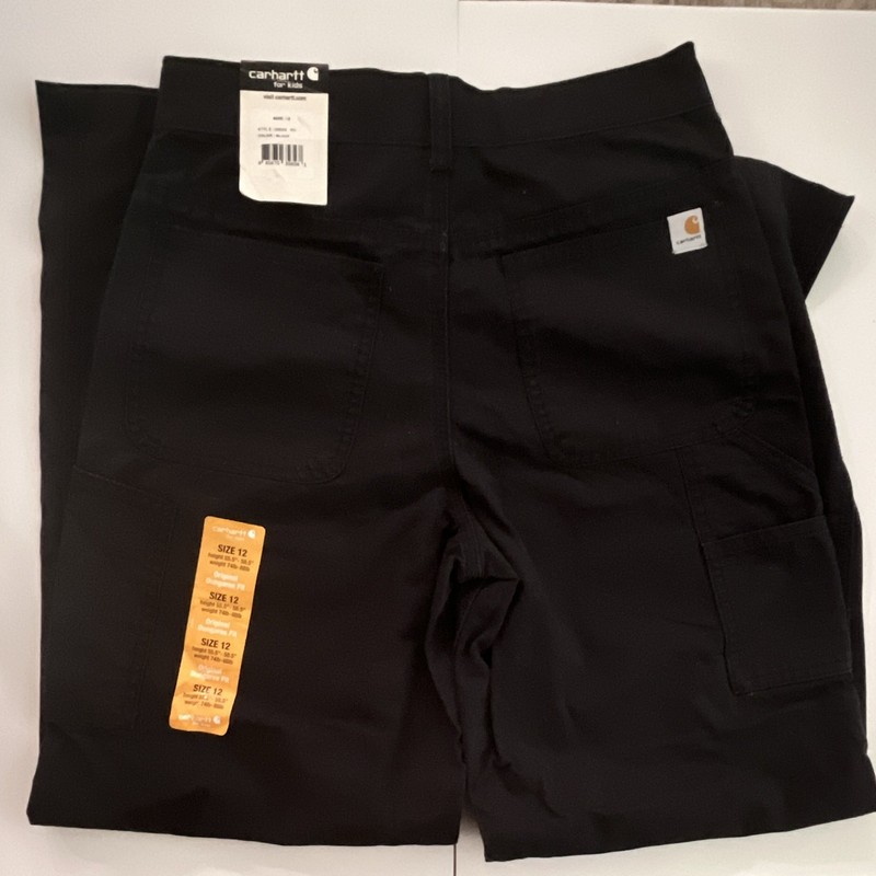 Carhartt Teens Black Canvas Cotton Workwear Pants Straight Leg Pockets 12