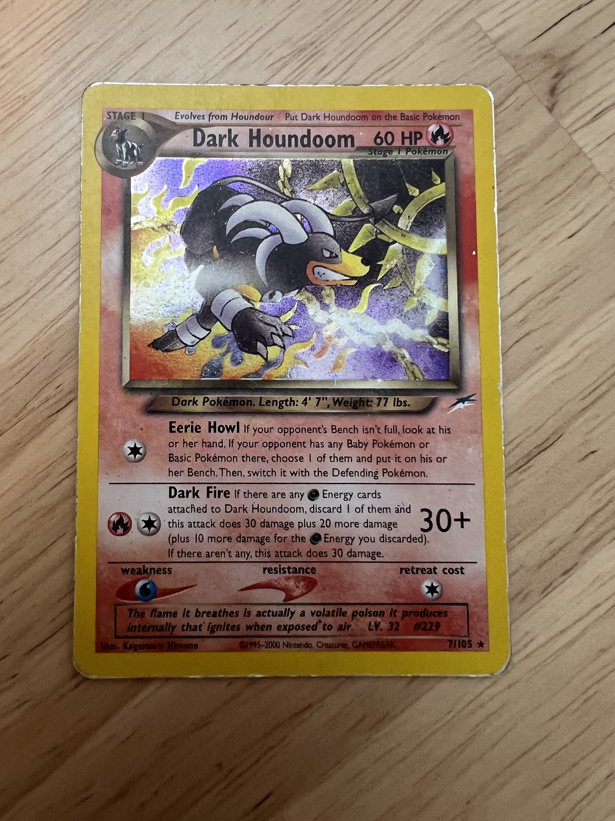 Pokemon Dark Houndoom 7/105 Swirl Neo Destiny Holo Rare Card HP 