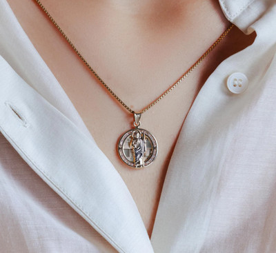 14K Gelbgold Satin Massiv St Jude Medaille Anhänger für Kinder/Frauen 1,4g Geschenk