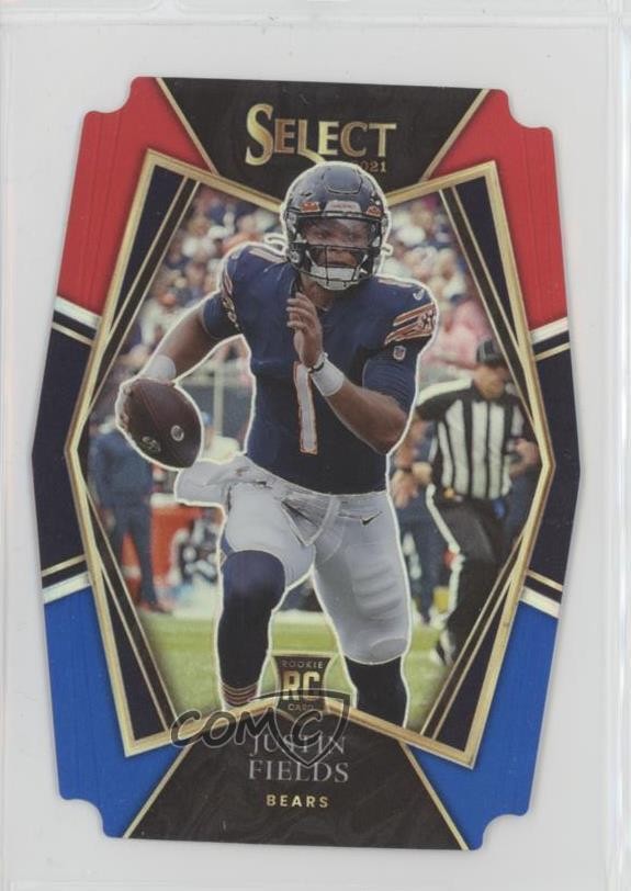 2021 Select Premier Level Red & Blue Prizm Die-Cut Justin Fields Rookie RC 0us1