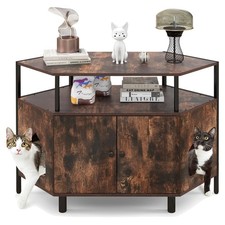 Rustic Brown Cat House Enclosure with 2 Entrances and Hidden Washroom Feature