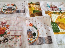 Zestaw 6 Vintage lata 70. Kuchenne ręczniki do naczyń herbacianych, mustroomy, kwiaty, niektóre nowe