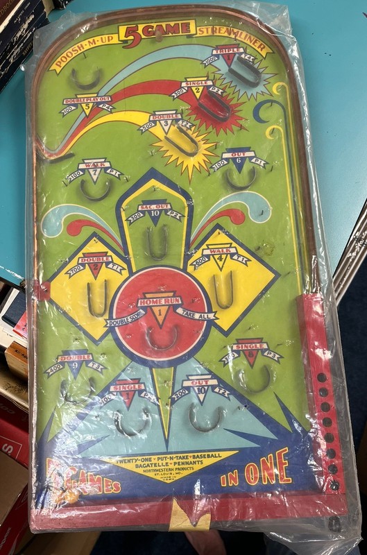 POOSH-M-UP 5 in 1 BASEBALL Bagatelle Put-n-Take Twenty-one Pennants