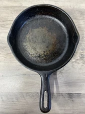 Cast Iron Skillet 6 1/2 Inches Made in the USA Marked #3 on Handle with 2 Spouts
