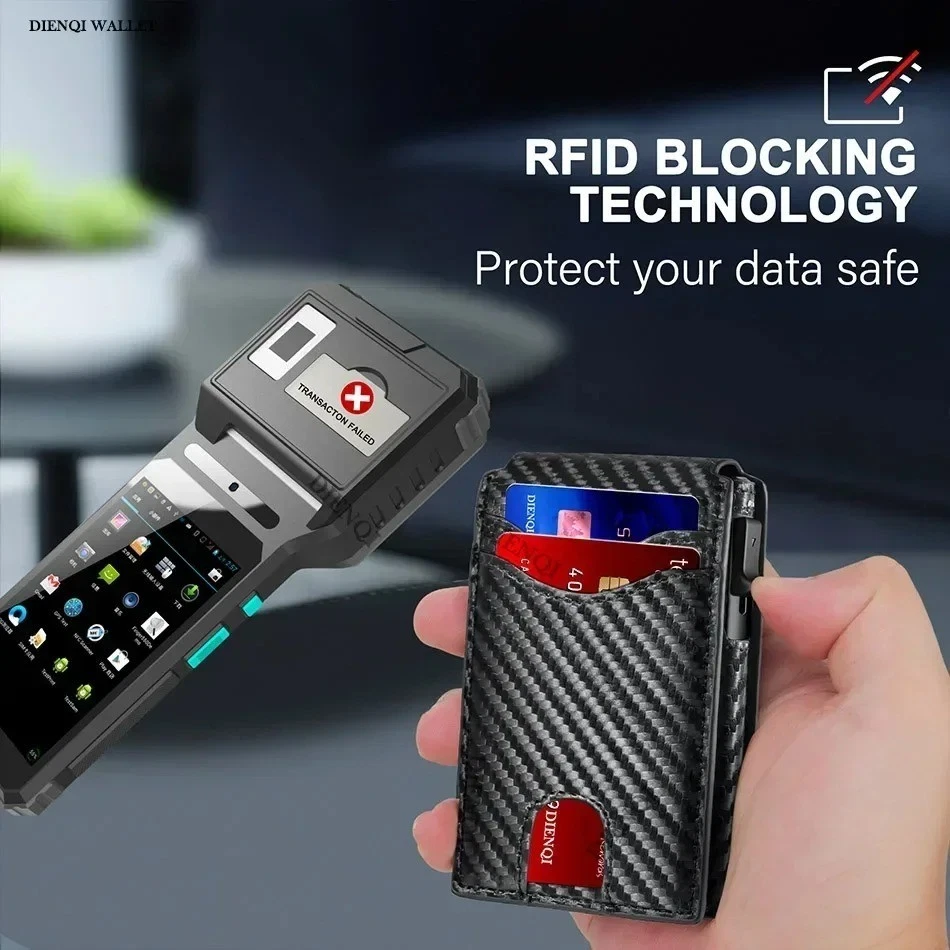 Cartera delgada doble pliegue de fibra de carbono para hombre, bloqueo RFID, clip para tarjeta/dinero, regalo para hombre Foto 3 de 4