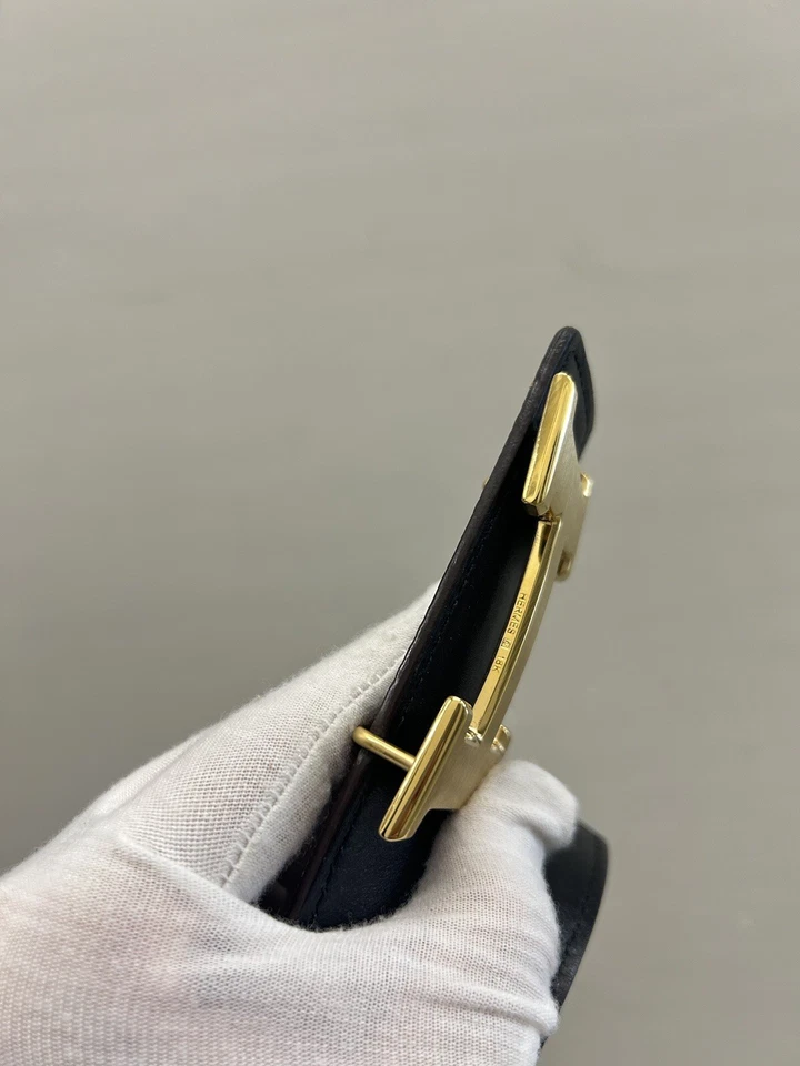 Hermes H-belt Gold Constance Black Brown Pebble Leather Size 85/34 B90 - Image 4 of 4