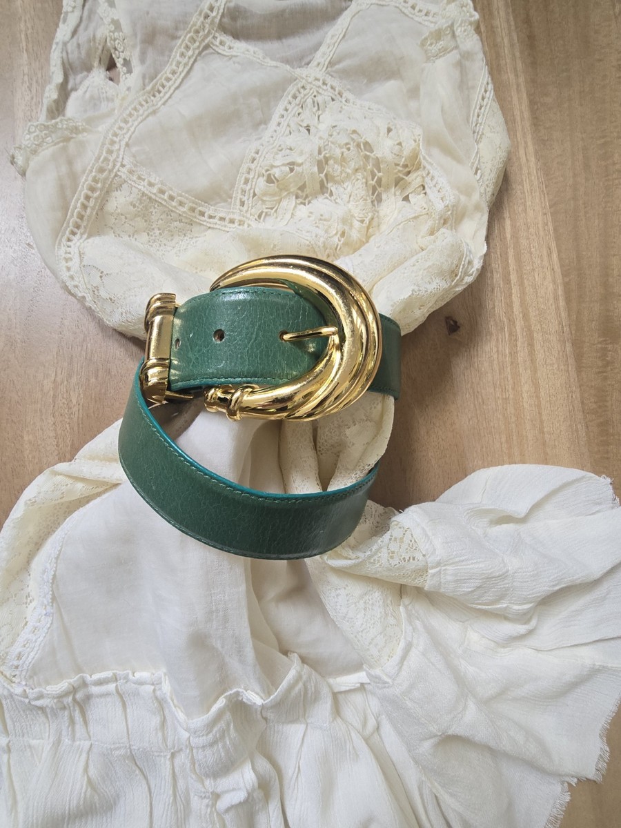VTG Linda Allard Ellen Tracy Green Buffalo Calf Leather Belt Gold Buckle Small Vintage Med buffalo calf leather belt Linda Allard Ellen  main image 4