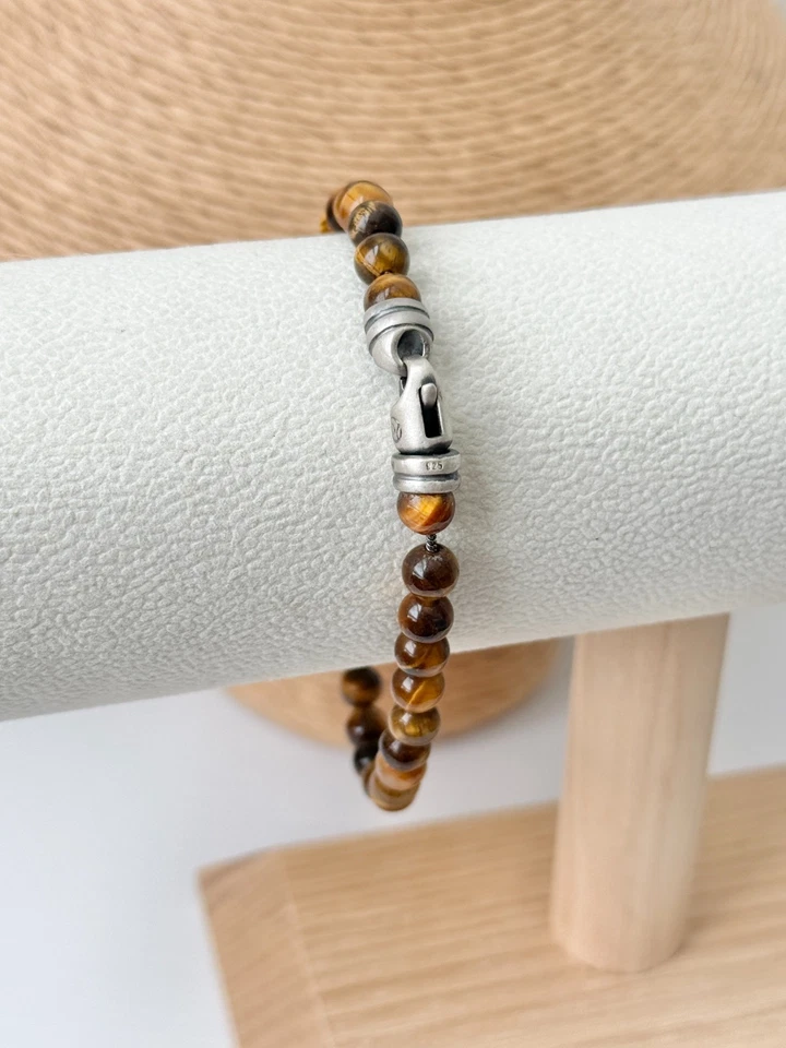 Браслет с духовными бусинами David Yurman мужской из чистого серебра 6 мм тигровый глаз - Изображение 4 из 4