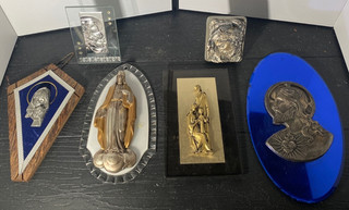 VINTAGE NUNS CONVENT LOT OF 6 METAL PLAQUES OF MARY JESUS AND JOSEPH