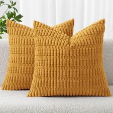 Pack of Corduroy Decorative Throw Pillow 18" x 18" Pack of 2 2 Gold Yellow