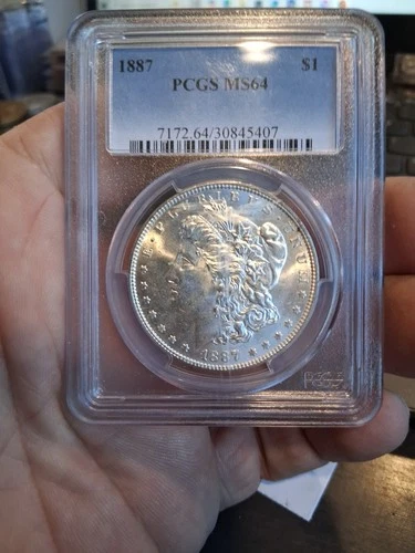 1887 MORGAN SILVER DOLLAR S$1 PCGS MS 64 Certified Coin