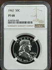 1962 Franklin Proof Half Dollar 50c NGC PF68 Light Cameo Surfaces