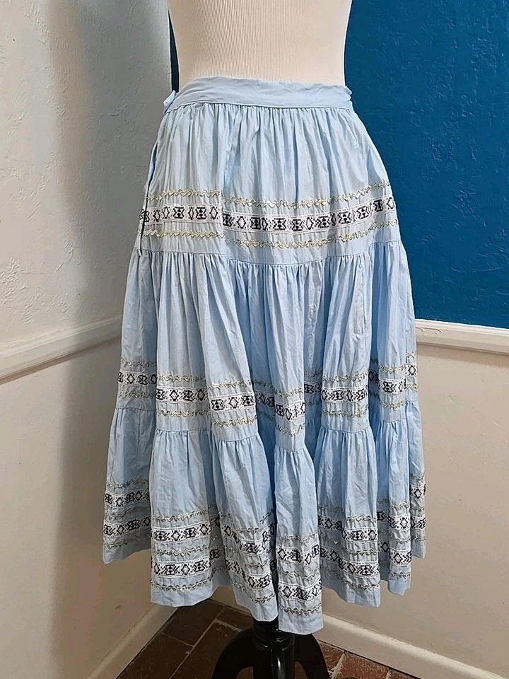 Blue Square Dancing Circle Skirt Size XS/S Western Country Handmade 26" Waist - Image 2 of 4