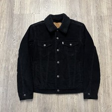 Levi’s Premium Big E Corduroy Trucker Jacket Black Fleece Lined Men’s Small
