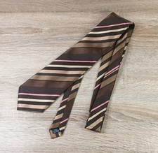Vintage Voyager Men's Pink, Brown, Beige Stripe Polyester Handmade Kipper Tie