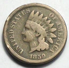 1859 Copper Nickel Indian Head Penny / Cent 1ST YEAR ISSUE NO SHIELD REVERSE