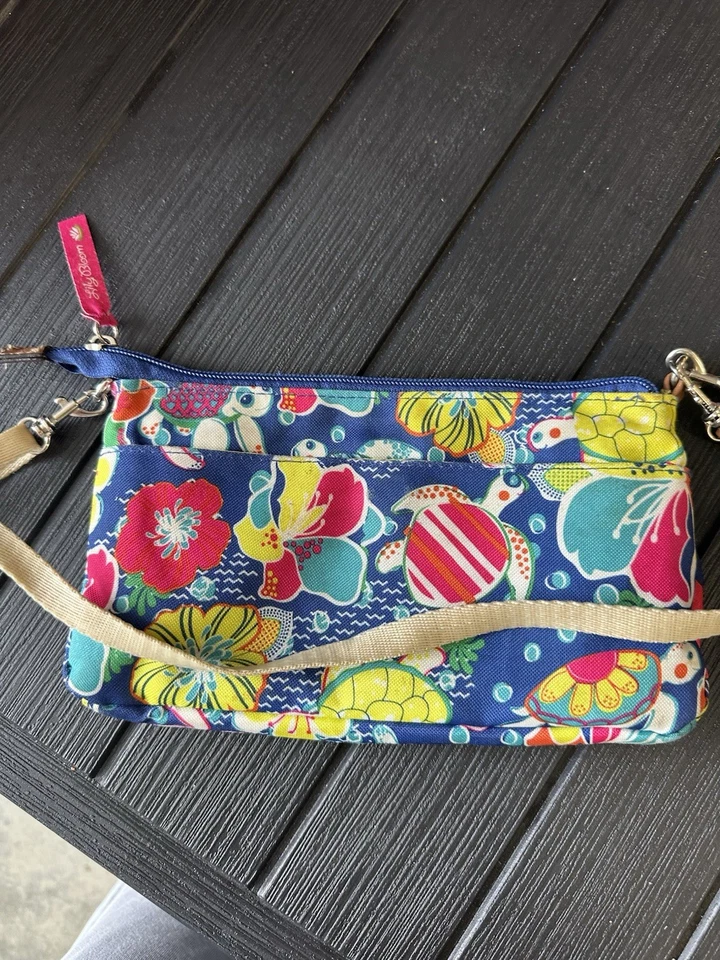 Lily Bloom Crossbody Shoulder Handbag Pink Lime Green Floral Zip Pockets - Image 4 of 4