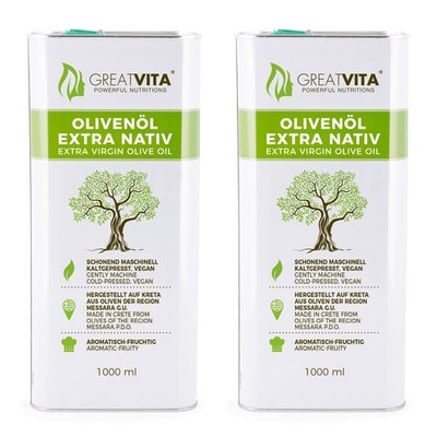 GreatVita Olivenöl 2000ml extra nativ, kaltgepresst | 2L Kanister virgin Öl