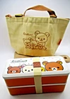 Rilakkuma 2 Tier Bento Lunch Box with Insulated Tote Bag chopstick Set Japan