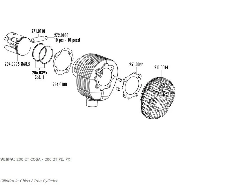 Kit cylindre POLINI - Ø68,5mm - Photo 3/3