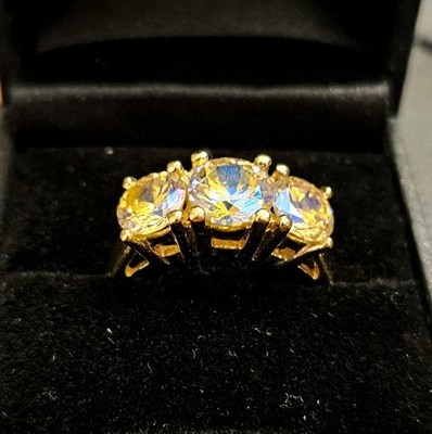 Mystic Topaz 3 Stone Gold Over Silver Statement Cocktail Ring Marked UTC Sz 8.75