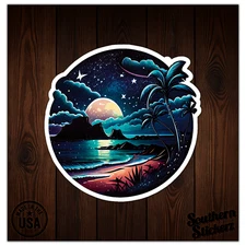 Tropical Beach Moon - Vinyl Decal Sticker - Car Window Laptop - ebn9804
