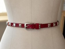 Red VTG Pyramid Studded Skinny Belt Medium Faux Leather 36"