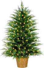 3FT Prelit Artificial Cedar Christmas Tree with Lights Plug in Power, Faux Cedar