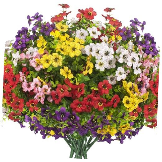 20 Bundles Artificial Flowers for Outdoors, UV Resistant Fake Plants Mix