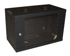6U 300mm Deep WALL MOUNT 19" CABINET. Side Panels. Glass Door. Black.