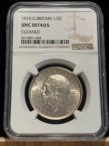 GREAT BRITAIN Half Crown 1915, George V, NGC UNC Detail Lustrous UNC Popular. E2