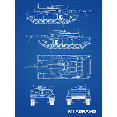 M1 Abrams Amerikanischer Kampfpanzer Bauplan großer Wandkunstdruck 18 x 24 Zoll