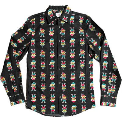 NWT North Pole Mens Small Shirt Christmas Elf Macho Mustache Long Sleeve Holiday