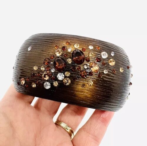 ALEXIS BITTAR? Chunky Wide Lucite Austrian Rhinestone Clamper Bracelet Unsigned
